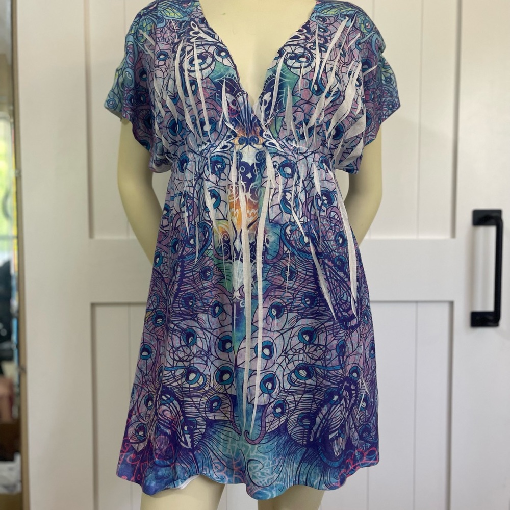 Colorful Peacock Print Tunic Dress